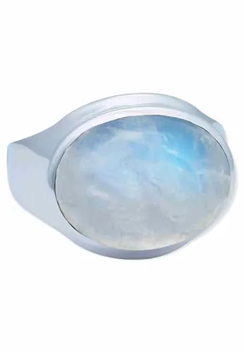 mantraroma Damen Ring 925 Silber Regenbogen Mondstein Edelstein weiß schlicht groß modern