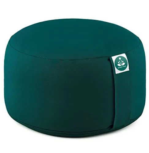 Present Mind Yogakissen Rund Extra Hoch (Sitzhöhe 20 cm) - Farbe: Smaragdgrün - Yogakissen Meditationskissen Hoch - Hergestellt in der EU - Waschbarer Bezug - 100% Natürliches Yoga Sitzkissen