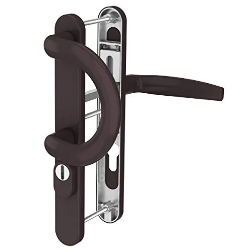 MS Beschläge Schmalrahmengarnitur Kernziehschutz Braun RAL8019 Sicherheitsbeschlag Langschild Türdrücker 92mm Abstand PZ Lochung Haustürbeschlag Wechselgarnitur (Bügelgriff/Drücker, Türstärke 55-70mm)