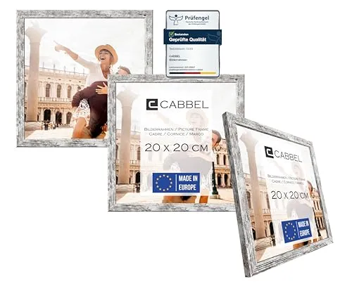 CABBEL Dreierpack (3 Stk.) Bilderrahmen 20x20 cm MDF Holz-Rahmen in Birke | mit bruchsicherem Plexi-Glas/Modern