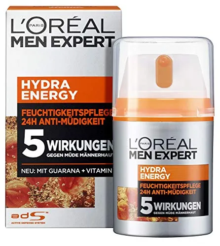 L'Oréal Men Expert Hydra Energy Gesichtspflege, 50 ml - Tagespflege für Männer, belebt und hydratisiert mit Guarana und Vitamin C, bekämpft 5 Zeichen müder Haut für ein frisches Aussehen.