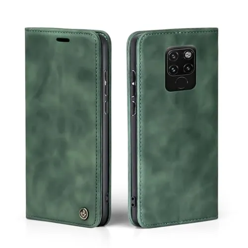 LBH Handyhülle für Huawei Mate 20 in Grün mit Karten- und Geldfach Smartphone Hülle mit Standfunktion Flip Case Schutzhülle Magnetverschluss Vintage