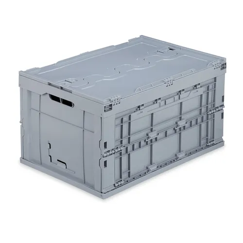 Faltbox Klappbox 60 l grau - stapelbar und praktisch - Boxen für Aufbewahrung und Organisation, stapelbar mit Deckel, ideal für platzsparende Lagerung und vielseitige Nutzung.