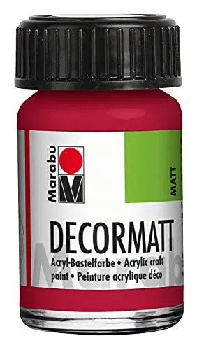 Marabu 14010039032 - Decormatt Acryl Karminrot 032, 15 ml, samtmatte Acrylfarbe auf Wasserbasis, cremig und farbintensiv, speichelfest, wetterfest, zum freien Malen und Schablonieren