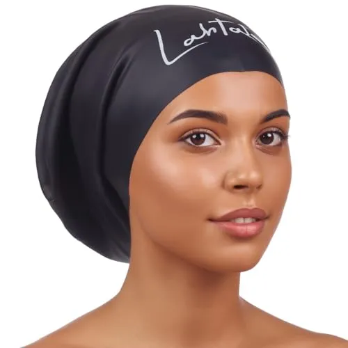 Badekappe silikon wasserdicht – Swimming Cap – Swim Cap Extra Large for Long Hair Dreadloicks Afro (Schwarze L)