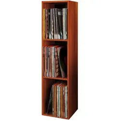 VCM Holz Schallplatten Regal | Stand Regal für 100 Schallplatten - Bücherregal mit 3 Fächern, ideal zur stilvollen Aufbewahrung von LPs. Mit hochwertigen Holz Einlageböden und eleganter Kern-Nussbaum Optik.