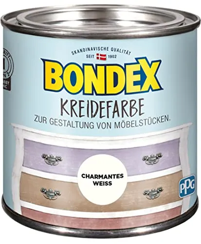 Bondex 386522 Kreidefarbe charmantes weiss 0,5 L - Hochwertige Kreidefarbe für kreative Projekte im Innenbereich. Ideal für die individuelle Gestaltung von Möbeln und Holzoberflächen. Leicht zu verarbeiten und schnell trocknend für ein perfektes Finish.
