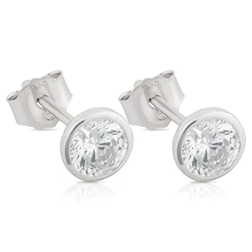 NKlaus Paar 4mm Ohrstecker Rund Zirkonia 925 Silber Rhodiniert Butterfly Verschluss 5355