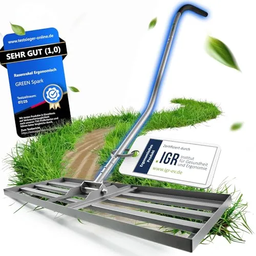 GREEN Spark Rasenrakel [Ergonomisch] mit Klicksystem | 80x30cm | für perfekt Ebene Rasenflächen | Rakel für Rasen Nivellierrechen zum Rasen sanden Rasen Rakel Lawn Leveling Rake Rasenrakel mit Stiel