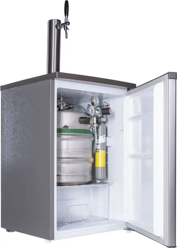 Komplette Bierbar / Zapfanlage für 30l Fass - Silber/Grau - Bierzapfanlage für 30-Liter-Fässer mit Edelstahlzapfsäule und Kompensatorschankhahn. Genießen Sie frisch gezapftes Bier bequem zu Hause – ideal für Bierliebhaber!