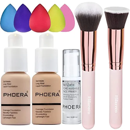 Phoera Foundation Concealer Cover Flüssigmatt Full Coverage Concealer Cover Shadows Skin Care Foundation Oil Control Erhellen Sie den langlebigen (102+104/Nude+Buff Beige)