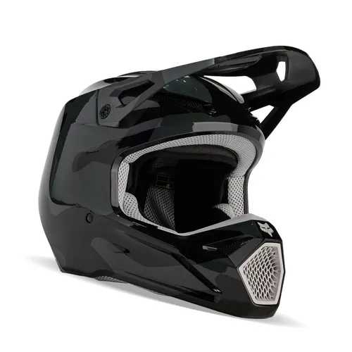 Fox V1 Bnkr Motorrad Motocross Helm Schwarz Camouflage - Motorrad- & Motorsporthelme, leichter Offroad-Helm mit Doppel-D-Verschluss, DOT- und ECE-zugelassen für höchste Sicherheit beim Motocross.
