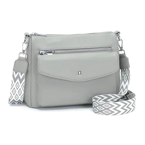 Atgbiem Umhängetasche Damen Mittelgroß Handtasche Klein Tasche Damen Crossbody Bag Veganes Leder Grau Geschenke für Frauen