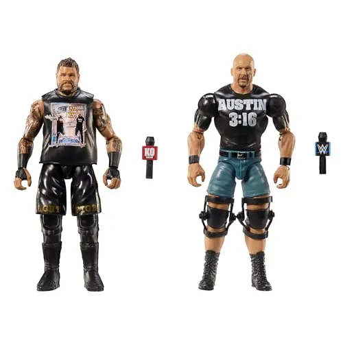 Produktbild Mattel WWE Hauptkampf Championship Showdown 2er-Pack Actionfiguren und Zubehör, Serie #20 Stone Cold“ Steve Austin vs Kevin Owens Sammelset, JCV70