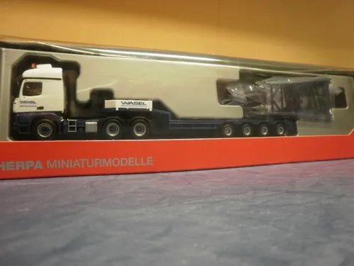 Herpa LKW MB Arocs L 6x4 Semitieflade-SZ Anlenkstück LR1600/2 Spitze Wasel