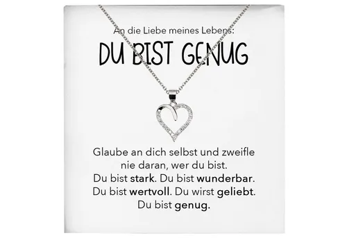 22Feels Schmuckset Du Bist Genug Liebe Meines Lebens Frauen Geschenk Halskette Collier (inkl. Geschenktasche, Karte, Poliertuch, Beutel), Echt-Silber 925/000, Karte Made In Germany