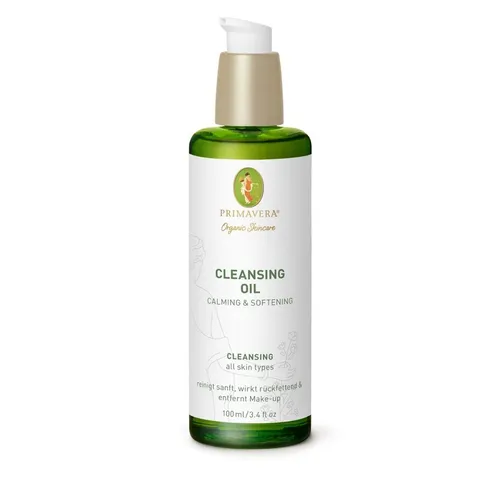 PRIMAVERA Cleansing Oil calming & softening 100 ml - Gesichtsreinigung: Sanftes Reinigungsoel für jeden Hauttyp, schützt und pflegt mit Bio Gurkensamen-, Aprikosenkern- und Hanfsamenöl.