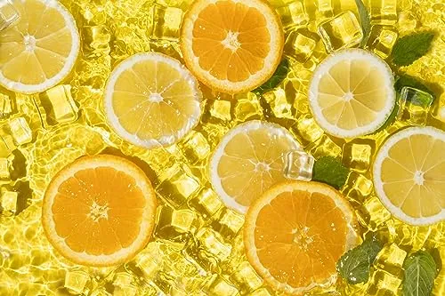 Queence Küchen Spritzschutz Zitronen 60x40 cm - Spritzschutz für die Küche, hitzebeständig und leicht zu reinigen, ideal gegen Fettspritzer und Schmutz. Edles Design aus Alu-DiBond für einen modernen Look.