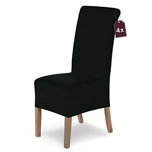 SCHEFFLER-Home Stuhlhussen 4er Set Lena Schwarz/elastische und langlebige Hussen für Stühle/Robustes Freischwinger Hussen Set/Stuhlhussen Stretch/Stuhl Hussen waschbar