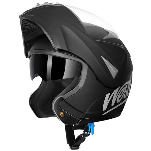 Westt Klapphelm Motorradhelm ECE-R 22.06 Zertifiziert Integralhelm für Damen und Herren Jethelm mit Kinnschutz Scooter Roller Moped Helm mit Sonnenblende und Visier