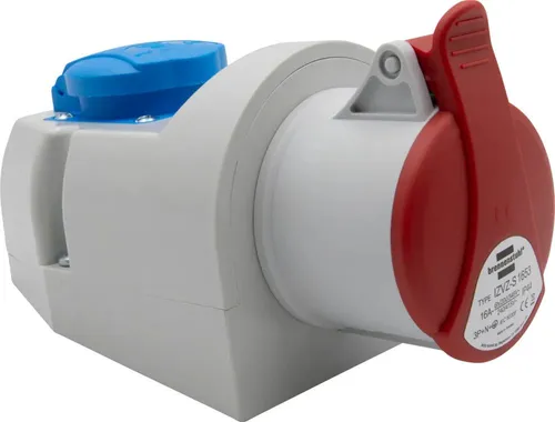 Brennenstuhl Kombinierte Wandsteckdose mit CEE 400V/16A 5-polig + Buchse Typ F (Schuko), Industriestecker mit Deckel, für Innen- und Außenbereich, Werkstatt, Garage, Industrie, IP44, 16A