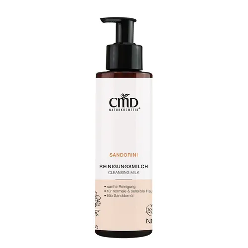 CMD Naturkosmetik - Sandorini Reinigungsmilch 200ml - Tagespflege für alle Hauttypen, sanfte Reinigungsmilch mit wertvollem Sanddorn-Extrakt, vegan und in Deutschland hergestellt, ideal für eine gründliche und zugleich milde Gesichtsreinigung.