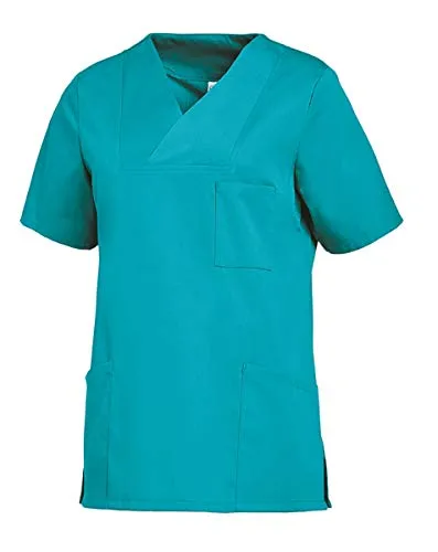 Leiber Damenkasack kurzarm petrol - Größe L - Arbeits- & Schutzkleidung aus leichtem, weichem Gewebe mit zwei Seitentaschen und Brusttasche, ideal für Komfort und Funktionalität im Berufsalltag.