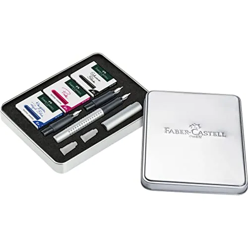 Faber-Castell Schreibset Grip 2011 Kalligrafie Set - Papeterie - Hochwertiges Kalligrafie Set mit Füller und 18 Patronen, ideal für Schönschrift und kreative Ausdrucksformen, im eleganten Metalletui.