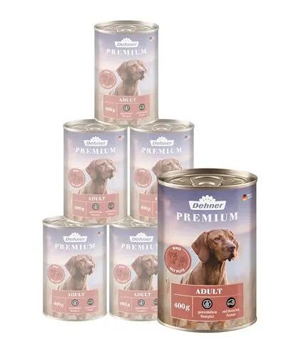 Dehner Premium Hundefutter, Nassfutter, Rind / Pute, 6 x 400 g (2.4 kg) | Adult, getreidefrei, für ausgewachsene Hunde