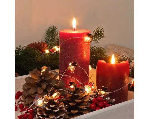 MARELIDA LED-Lichterkette Silberdraht Schneemannkopf Winter Weihnachtsdeko Acryl 20LED Batterie, 20-flammig