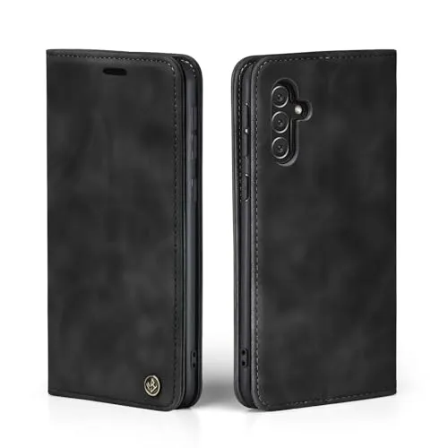 LBH Handyhülle für Samsung Galaxy A34 5G in Schwarz mit Karten- und Geldfach Smartphone Hülle mit Standfunktion Flip Case Schutzhülle Magnetverschluss Vintage