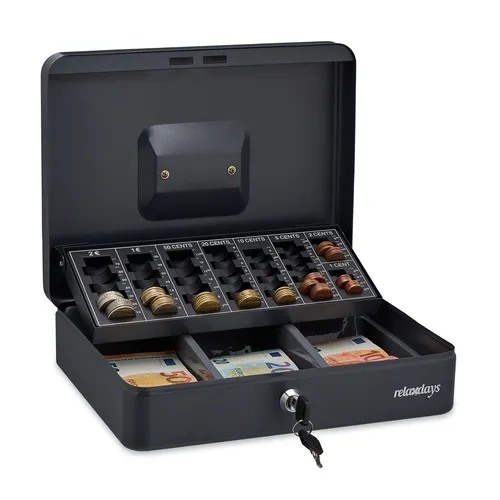 Relaxdays Geldkassette Grau mit Münzzählbrett