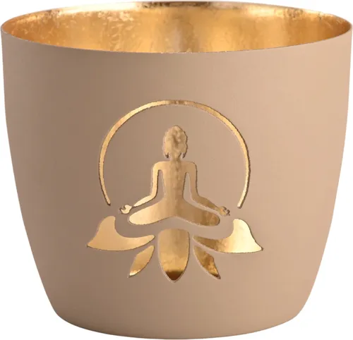 GIFTCOMPANY Madras, Windlicht, M, Motiv: Lotus Yoga Silhoue Farbe sandstone/gold