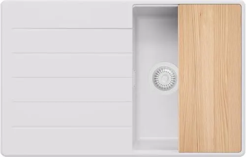 PRIMAGRAN Spülbecken Alles Weiß 78x50cm, Granitspüle 1 Becken + Ablauf-Set + Schneidebrett, Küchenspüle ab 45er Unterschrank - Kopenhagen S147