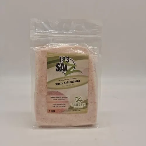 123Salz Rosakristallsalz (bekannt als Himalaya Salz) Körnung: fein 0,3 - 0,5 mm / 1kg Beutel Kristallsalz / Rosa Salz
