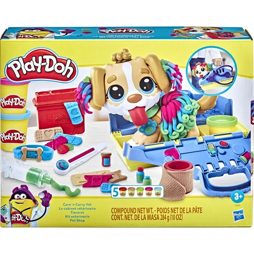 Play-Doh F3639 Tierarzt Spielset - Kneten und Stylen mit Spielzeughund, 10 Werkzeuge, Tragebox und 5 Farben für kleinen Tierärzte ab 3 Jahren