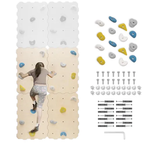 MAMOI® Kletterwand aus Holz für den Innenbereich mit 16 Klettergriffen – Beige