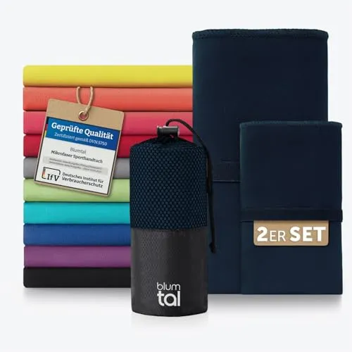 Blumtal Mikrofaser Handtuch 180 x 90cm + 80 x 40cm im Set - schnelltrocknende Microfaser Handtücher - optimales Fitness Towel/ Strandtuch Mikrofaser - Reisehandtuch Dark Ocean Blau
