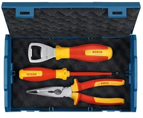 Bosch Professional VDE Handwerkzeug-Set 3-teilig (1x Flaschenöffner; 1x Kreuzschlitz-Schraubendreher PH1 x 100mm; 1x Seitenschneider 160mm; 1x L-Boxx Mini)
