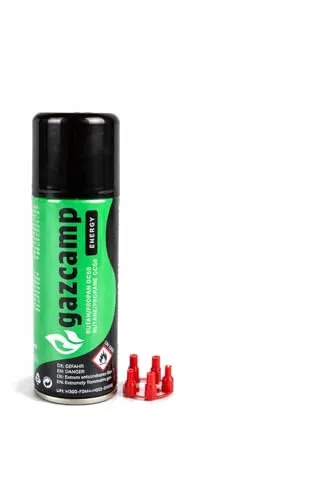 Gazcamp GC56 Feuerzeuggas 100 ml Reines Butan mit 5 Adapter Aufsätzen, Nachfüllgas für Feuerzeuge und Brenner, Schwarz (Normal)