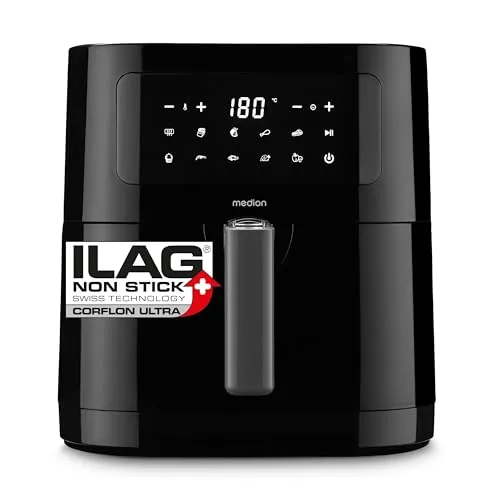 Medion Heißluftfritteuse MD11740 E40 XL - 5,2 L, 2000 W, digitales Touch-Display mit 9 Automatikprogrammen für fettfreies Frittieren und einfache Handhabung