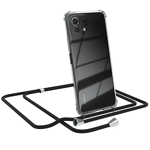 EAZY CASE Handykette kompatibel mit Xiaomi Mi 11 Lite/Mi 11 Lite 5G / 11 Lite 5G NE Handyhülle mit Umhängeband, Handykordel mit Schutzhülle, Silikonhülle, Hülle mit Band, Stylische Kette, Schwarz