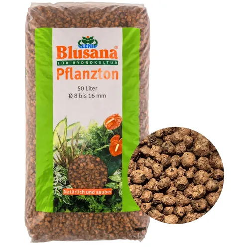 Blusana Pflanzgranulat Blähton 50L - Pflanzgranulat für Hydro & Hydroponik Systeme, chemisch und ph-neutral, ideal für eine optimale Drainage und Bodenauflockerung.