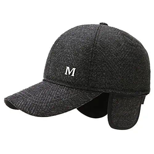 Sporty Wintercap mit Ohrenklappen Winter Herren Schirmmütze Ohrenschutz Baseballcap Cap (Grau)