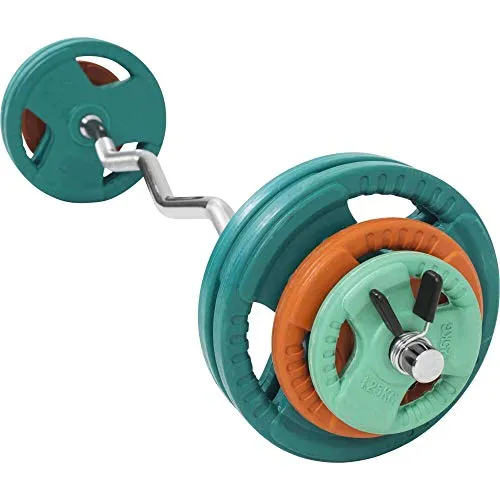 GORILLA SPORTS Hantel-Set 35kg mit SZ Curlstange - Hantelset für effektives Armtraining: 35 kg Gesamtgewicht mit gebogener SZ Curlstange für anatomisch korrekte Handhaltung und schnellen Gewichtswechsel dank Feder-/Sternverschlüssen.