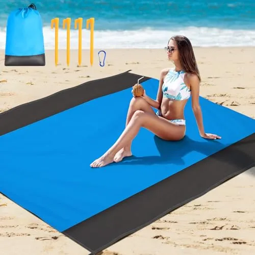 Stranddecke Sandfrei Strandtuch XXL 210x200 cm - Sandfreie & Sandfeste Strandmatte für Strand, Camping, Picknick oder Reise - Perfekt für Beach, Picknickdecke und Outdoor-Aktivitäten - Leicht (Blau)