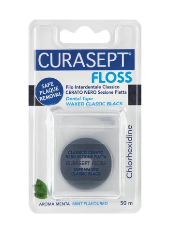 Curasept Zahnseide Curasept Dental Floss Tape - schwarz gewachst mit CHX 50 m, (0-St)