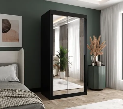 Home Collective Schwebetürenschrank mit Spiegel - 2-türig in Schwarz - Moderner Schwebetürenschrank mit großzügiger Spiegelfront für mehr Licht und Weite im Raum. Platzsparende Schiebetüren und durchdachte Innenaufteilung bieten optimalen Stauraum für Ihre Garderobe.
