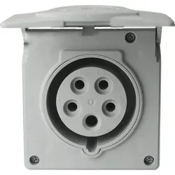 CEE Wandsteckdose 16A 5P Unterputz IP44 - Weiß mit Klappdeckel - Praktische Unterputzsteckdose für 16A 400V, ideal für Werkstätten und Baustellen. Robustes Gehäuse aus PA6-Polyamid, widerstandsfähige Messingkontakte, IP44 Schutz für zuverlässigen Einsatz.