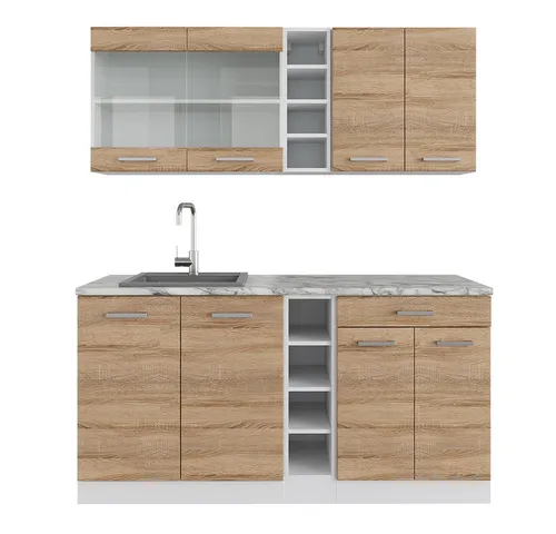 Vicco Küchenzeile R-Line Single Weiß Sonoma - Küchenzeilen - Hochwertige Einbauküche mit variabler Aufstellung und pflegeleichten Materialien, ideal für moderne Küchen.